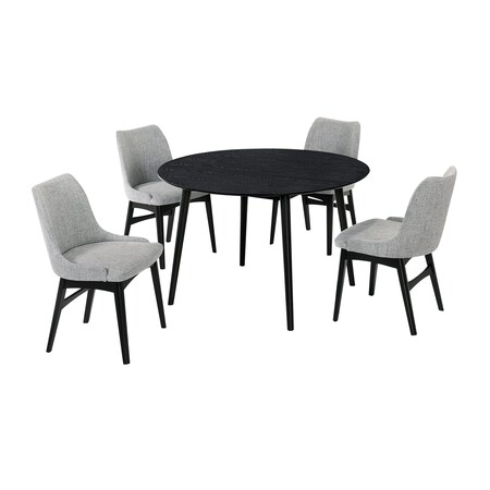 Armen Living Arcadia and Azalea 48" Round Gray and Black Wood 5 Piece Dining Set SETARDI5AZBLGR48